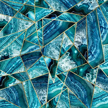 Turquoise Navy Blue Agate Black Gold Geometric Triangles Bath Mat by  BlackStrawberry