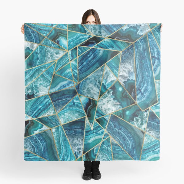 Turquoise Navy Blue Agate Black Gold Geometric Triangles Scarf