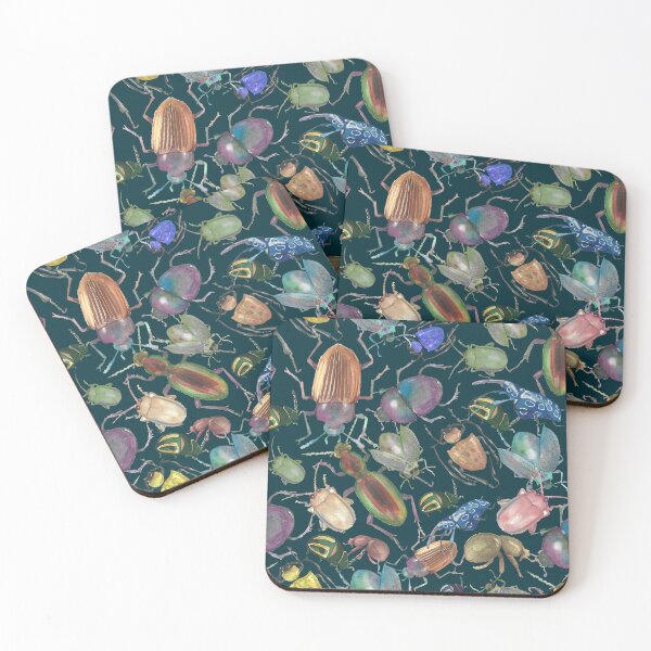 Item preview, watercolor bugs on teal designed and sold by ilinca maican.