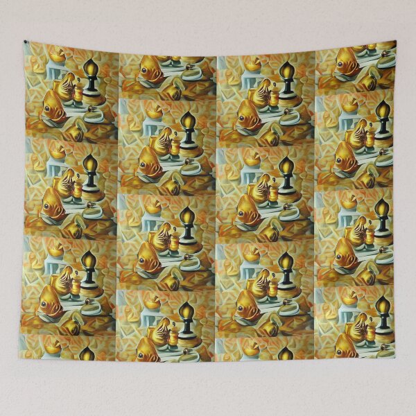 Item preview, AI generated image: gold fish playing chess, oil on canvas designed and sold by Mmark94.