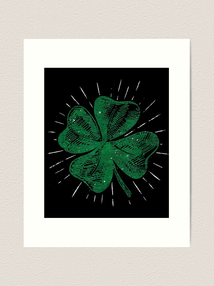 Four Leaf Lucky Clover Shamrock with Black Background - Four Leaf Clover -  Posters and Art Prints