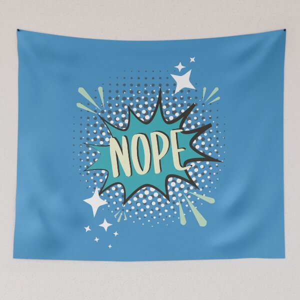 Item preview, NOPE Comic Speech Bubble Meme Funny Blue designed and sold by Missing In Art.