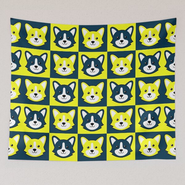 Item preview, Dog face patterns blue yellow designed and sold by CoolArtByMboya.