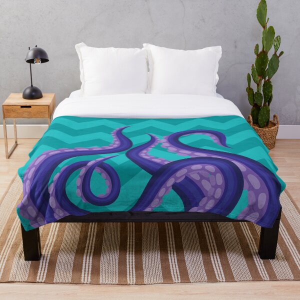 Artikelvorschau, Lila Kraken auf Teal Print, Octopus Print, Aquatic Print, Underwater Sea Creature Print entworfen und verkauft von PinHookPrincess.