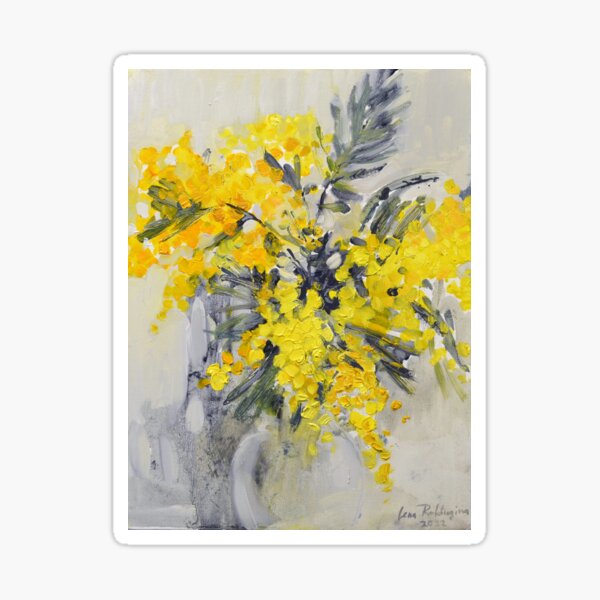 "Yellow Mimosas Oil Canvas Painting" Sticker for Sale by LenaRoll