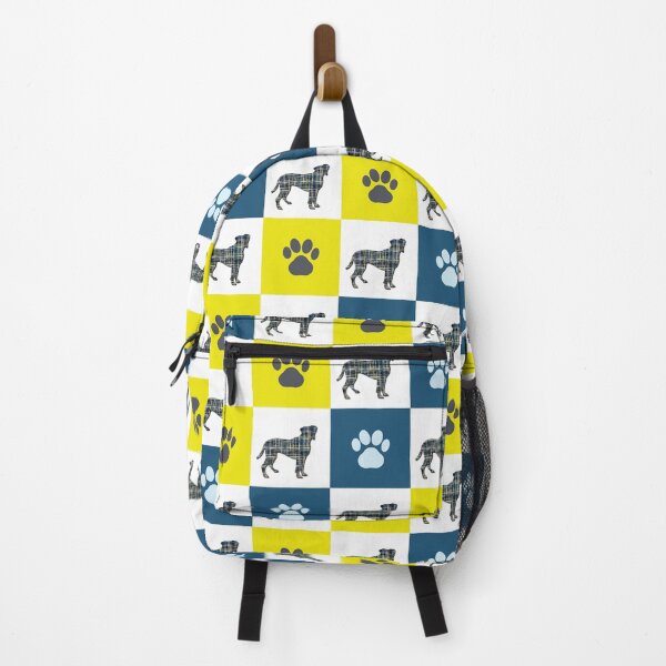 Item preview, Boxer Dog & Paw Repeating Blue & Yellow Grid designed and sold by AMSonArt.