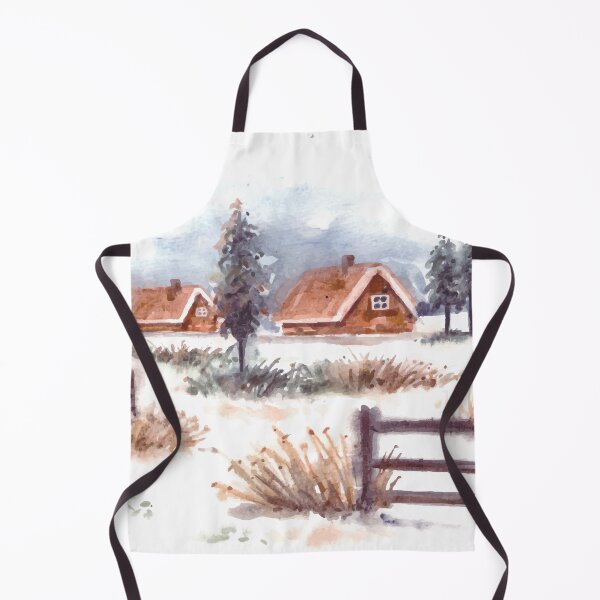 Item preview, Winter Landscape With House And Wooden Fence Watercolor designed and sold by Yorda Creative.