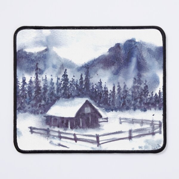 Item preview, Winter Landscape With House And Icy Mountain Watercolor designed and sold by Yorda Creative.