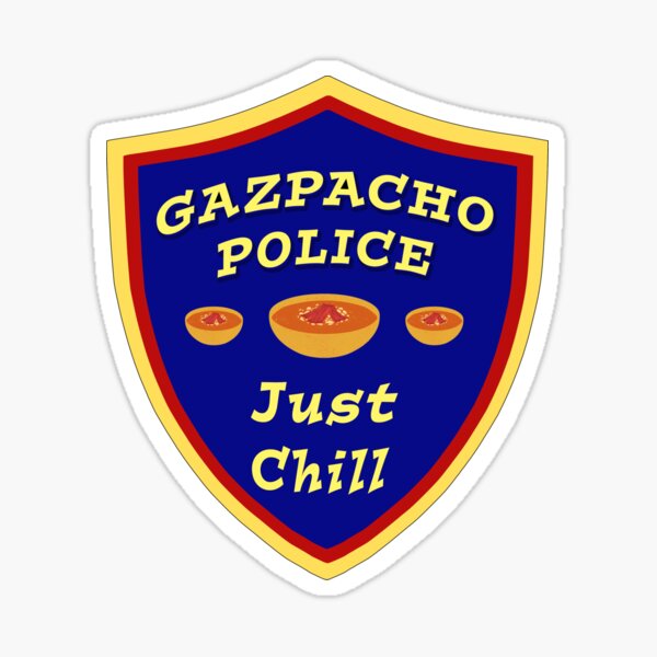 Vista previa del artículo con la obra «La policía de gazpacho simplemente se relaja», diseñado y vendido por Karen Simon.