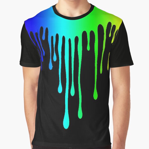 LV Print with Rain Bow Drip Graphic Tee Black / Medium