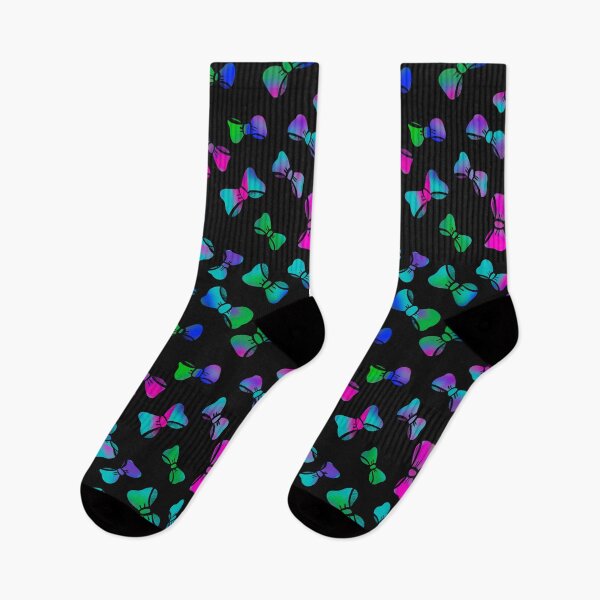 Item preview, Rainbow glow neon bow repeating pattern designed and sold by MGuyerArt.