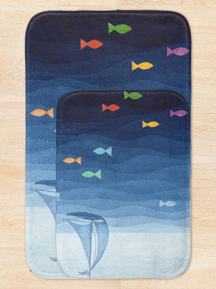 Alternate view of Coloured fishes in the sea say: hooray Bath Mat