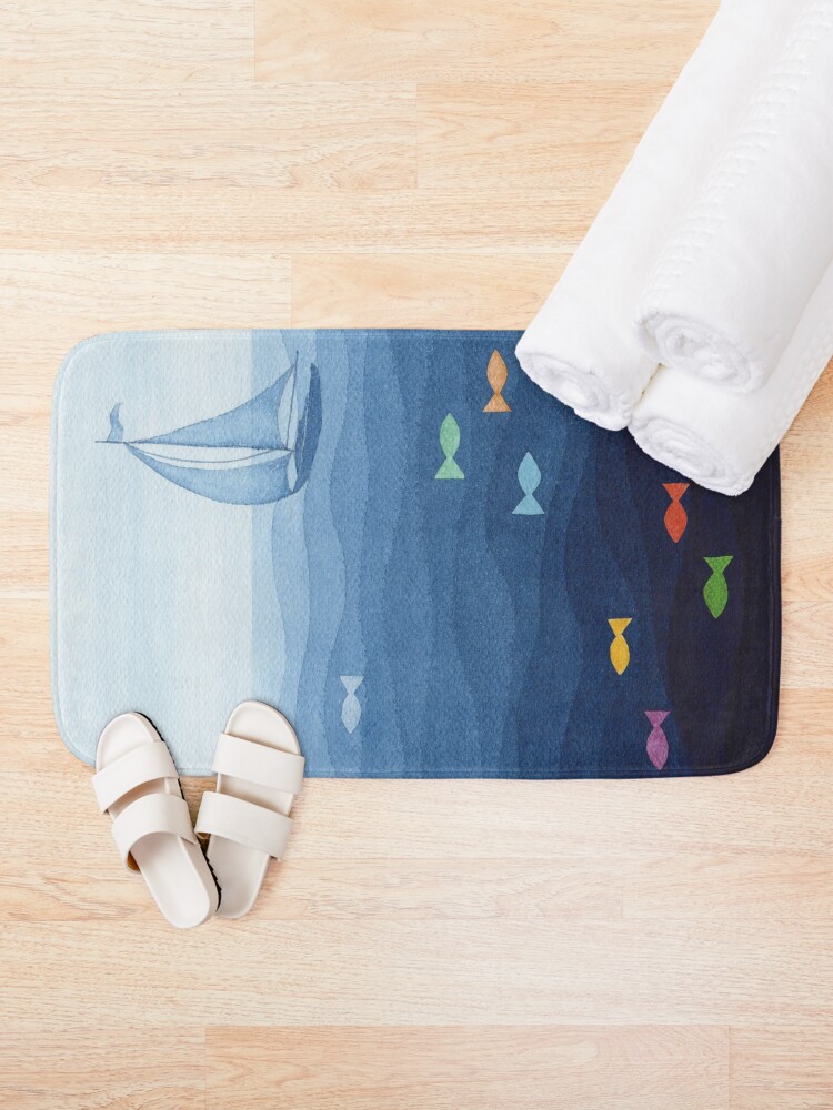 Alternate view of Coloured fishes in the sea say: hooray Bath Mat