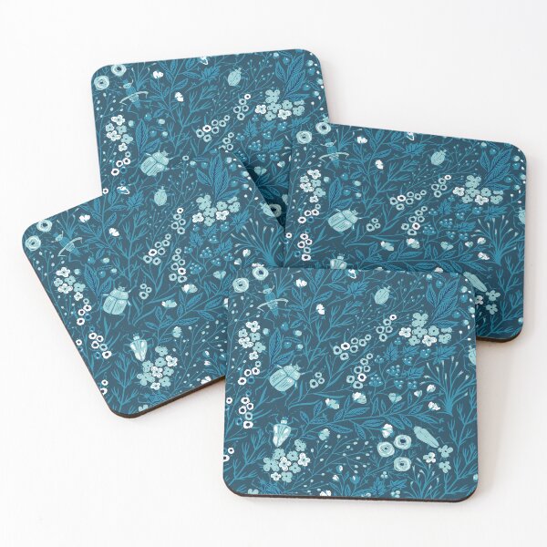 Item preview, Teal Flowers on Blue Print designed and sold by PinHookPrincess.