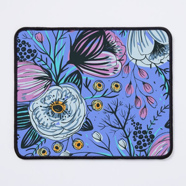 Item preview, Blue & Pink Flowers on Blue Print designed and sold by PinHookPrincess.