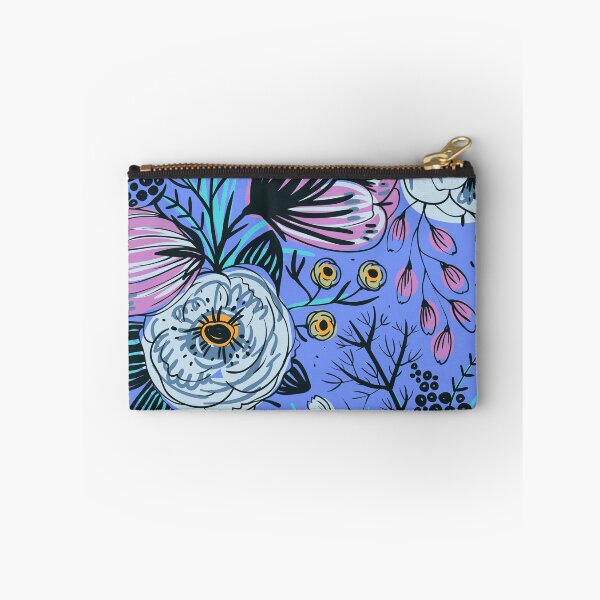 Artikelvorschau, Blaue u. rosa Blumen auf blauem Druck entworfen und verkauft von PinHookPrincess.