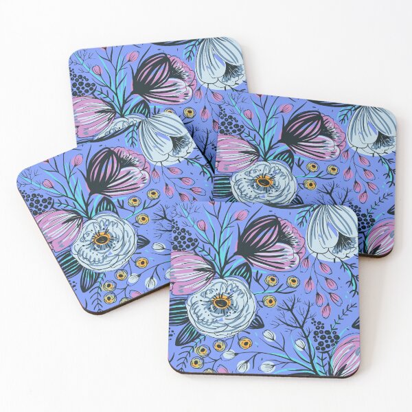 Item preview, Blue & Pink Flowers on Blue Print designed and sold by PinHookPrincess.