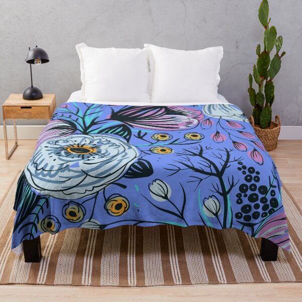 Item preview, Blue & Pink Flowers on Blue Print designed and sold by PinHookPrincess.