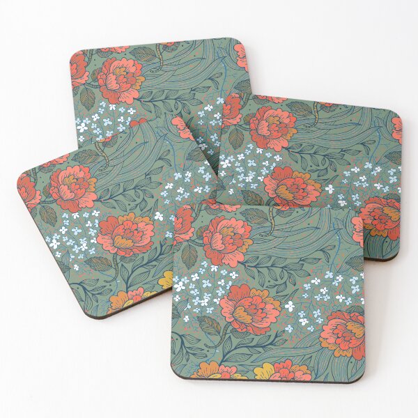 Item preview, Coral on Sage Floral Print designed and sold by PinHookPrincess.