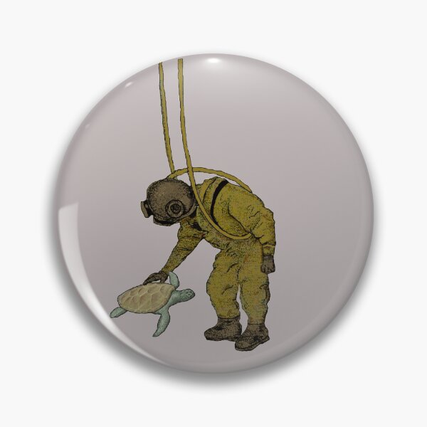 Item preview, Vintage Diver with Diving Helmet Petting a Sea Turtle URM designed and sold by urmaddad.