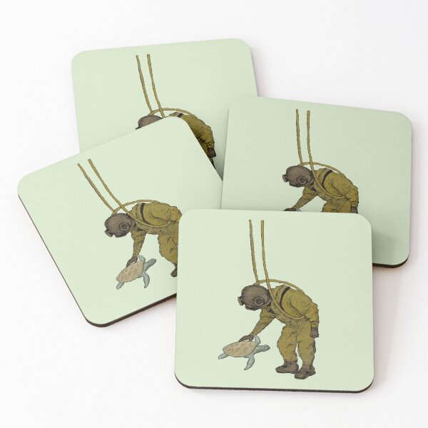Item preview, Vintage Diver with Diving Helmet Petting a Sea Turtle URM designed and sold by urmaddad.