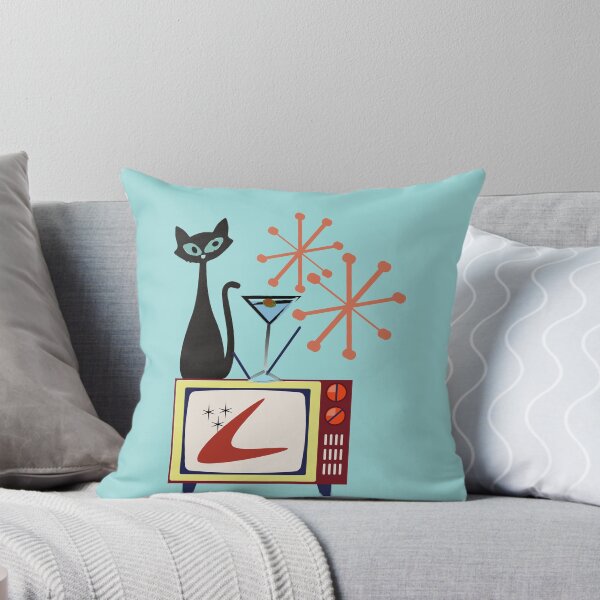 Item preview, Retro Kitty Sitting on a Vintage Telly with his  Cocktail  designed and sold by LisWilliams.