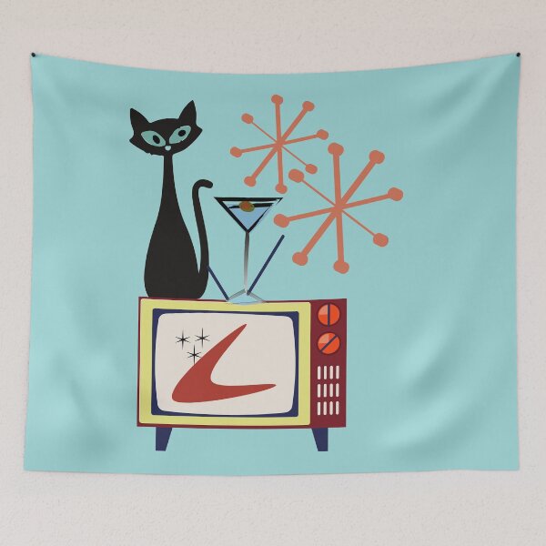 Item preview, Retro Kitty Sitting on a Vintage Telly with his  Cocktail  designed and sold by LisWilliams.
