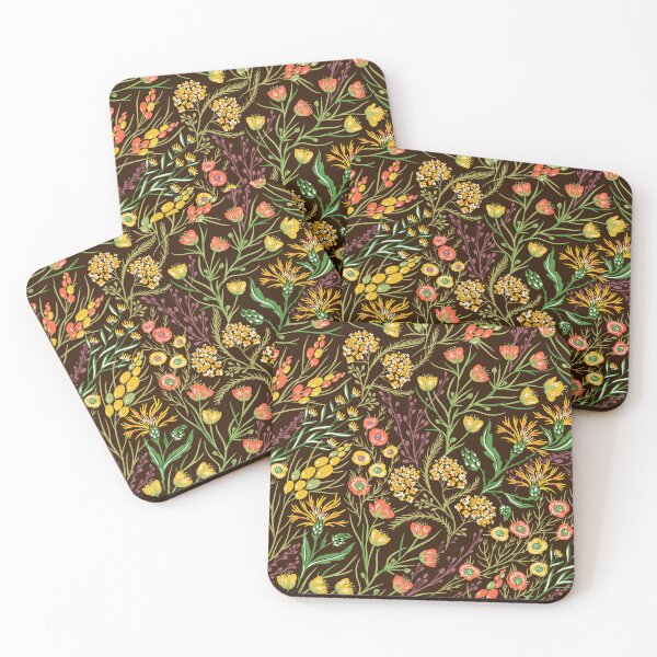 Item preview, Tiny Yellow & Pink Flowers on Brown designed and sold by PinHookPrincess.