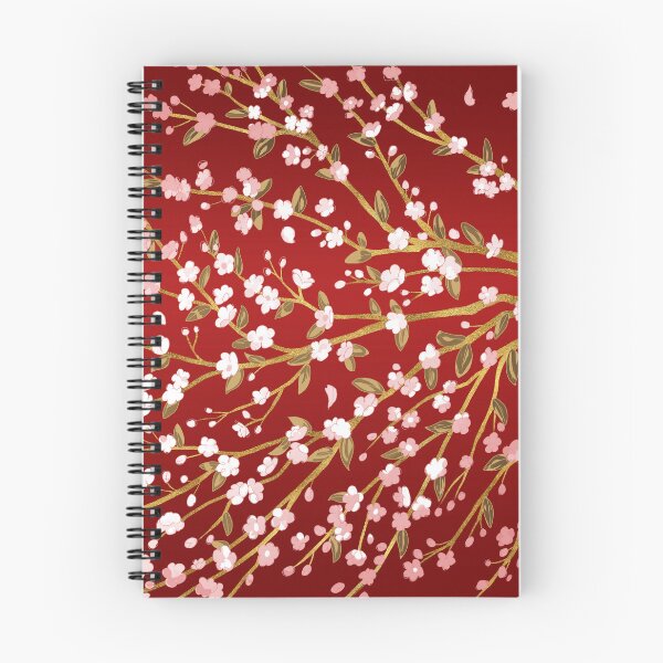 Item preview, White-Pink Cherry Blossoms Sakura branches all over Red designed and sold by arterialmotive.