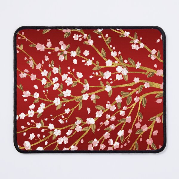 Item preview, White-Pink Cherry Blossoms Sakura branches all over Red designed and sold by arterialmotive.