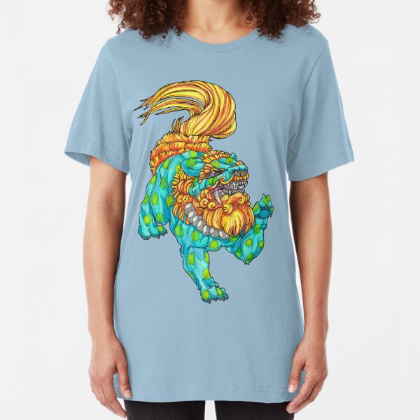 cherry blossom fu dog Slim Fit T-Shirt
