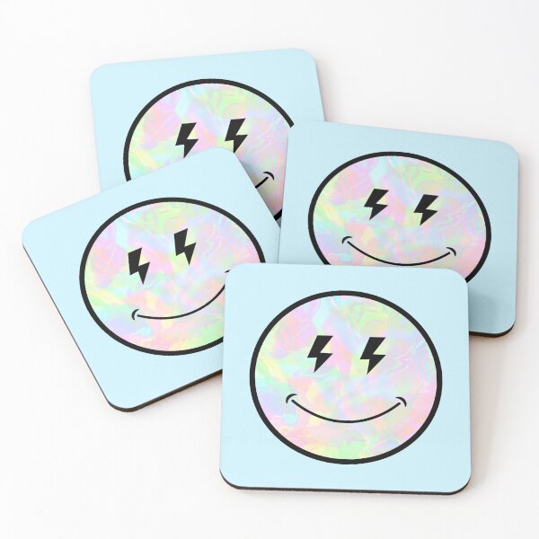 Item preview, Holo Trippy lightning eyes Smiley Face Black Outline lightning eyes vaporwave designed and sold by opptop.