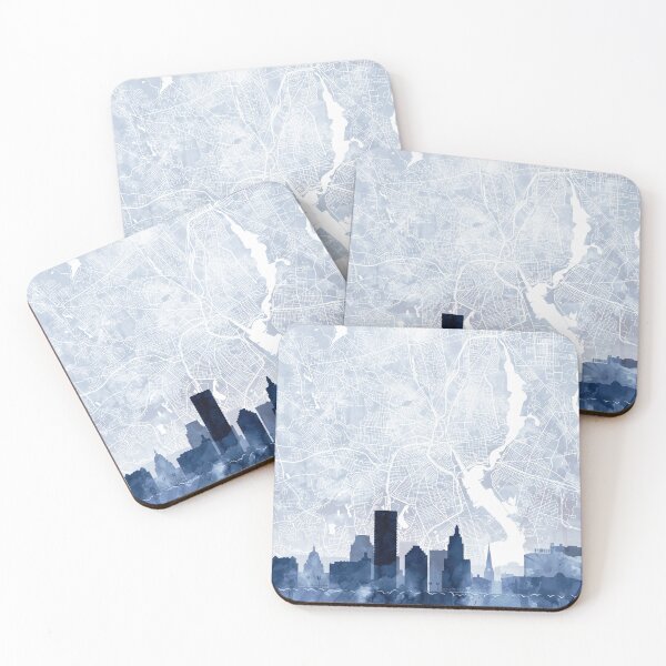 Item preview, Providence Skyline & Map Watercolor Navy Blue, Print by Zouzounio Art designed and sold by zouzounioart.