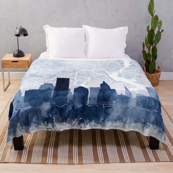 Item preview, Providence Skyline & Map Watercolor Navy Blue, Print by Zouzounio Art designed and sold by zouzounioart.