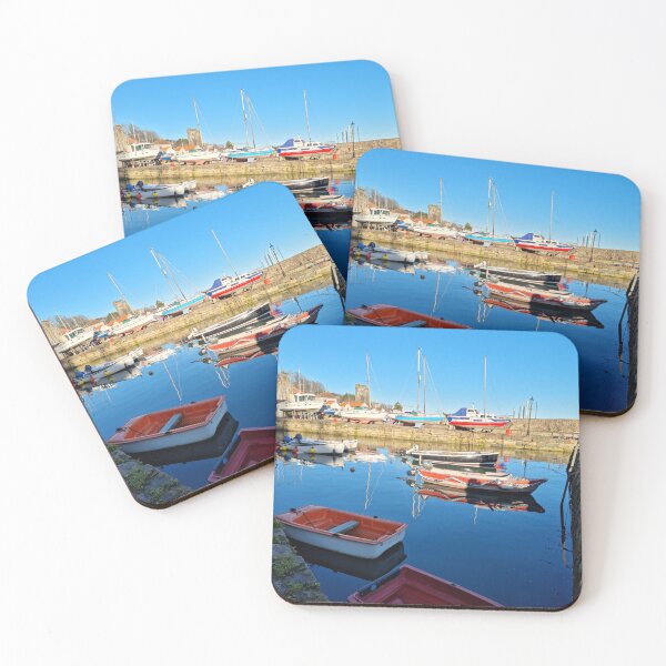 Item preview, Vibrant shades of red and blue of the fishing boats at Dysart Harbour in Kirkcaldy designed and sold by S-and-W-4ever.