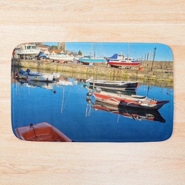 Item preview, Vibrant shades of red and blue of the fishing boats at Dysart Harbour in Kirkcaldy designed and sold by S-and-W-4ever.