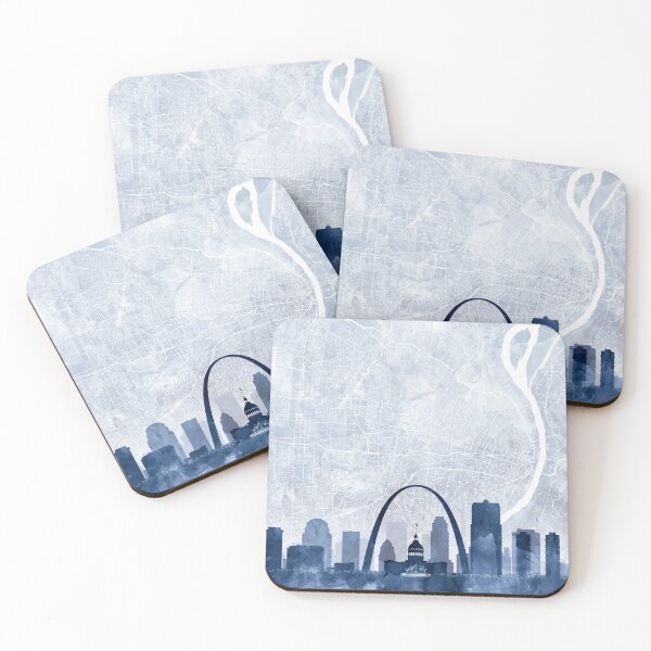 Item preview, St Louis Skyline & Map Watercolor Navy Blue, Print by Zouzounio Art designed and sold by zouzounioart.