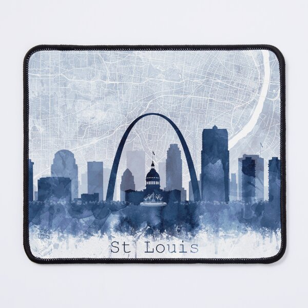 Item preview, St Louis Skyline & Map Watercolor Navy Blue, Print by Zouzounio Art designed and sold by zouzounioart.