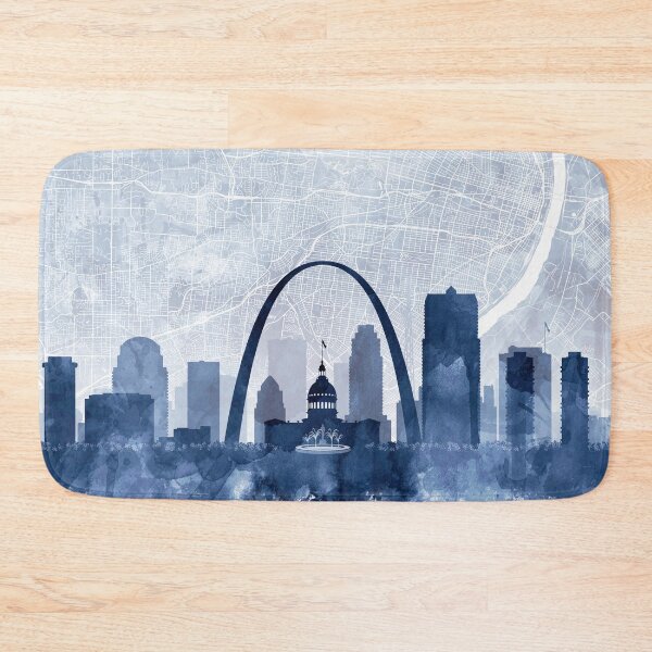 Artikelvorschau, St. Louis Skyline & Karte Aquarell Marineblau, Druck von Zouzounio Art entworfen und verkauft von zouzounioart.