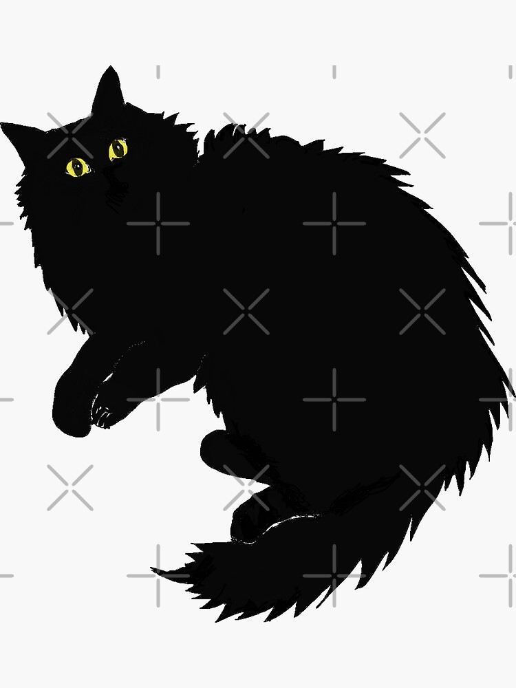 fluffy black cat - Black Cat - Sticker