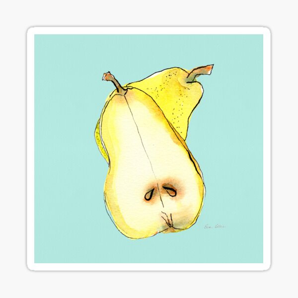 Pear-sliced with turquoise Background Sticker