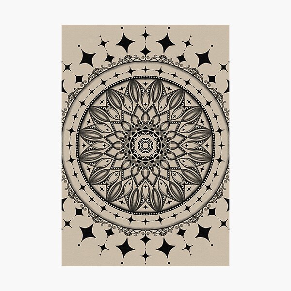 Stars and Filigree, Monochromatic Mandala Sketch 021622.10 by Kristi Duggins Photographic Print