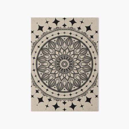 Stars and Filigree, Monochromatic Mandala Sketch 021622.10 by Kristi Duggins Art Board Print