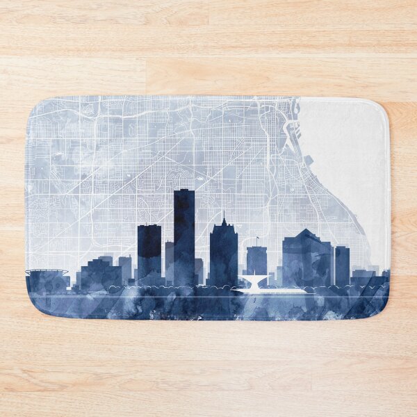 Artikelvorschau, Milwaukee Skyline & Karte Aquarell Marineblau, Druck von Zouzounio Art entworfen und verkauft von zouzounioart.