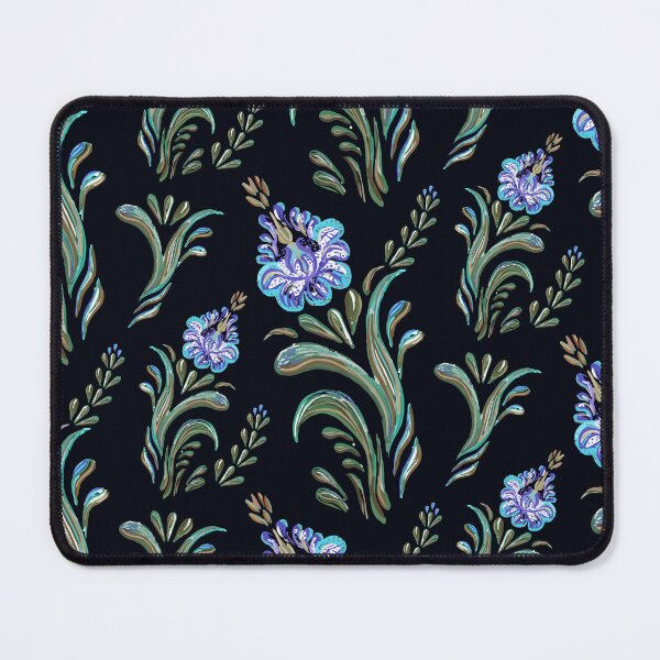 Item preview, Blue and Green Floral Print on Black Background designed and sold by PinHookPrincess.