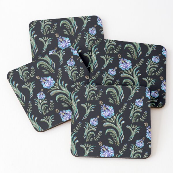 Item preview, Blue and Green Floral Print on Black Background designed and sold by PinHookPrincess.