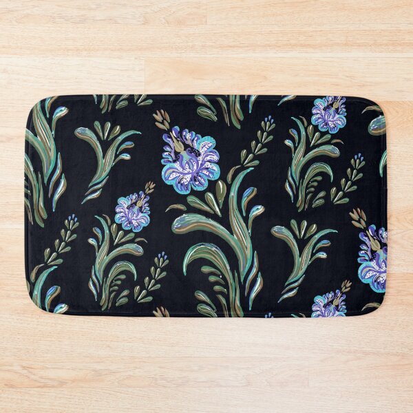 Item preview, Blue and Green Floral Print on Black Background designed and sold by PinHookPrincess.