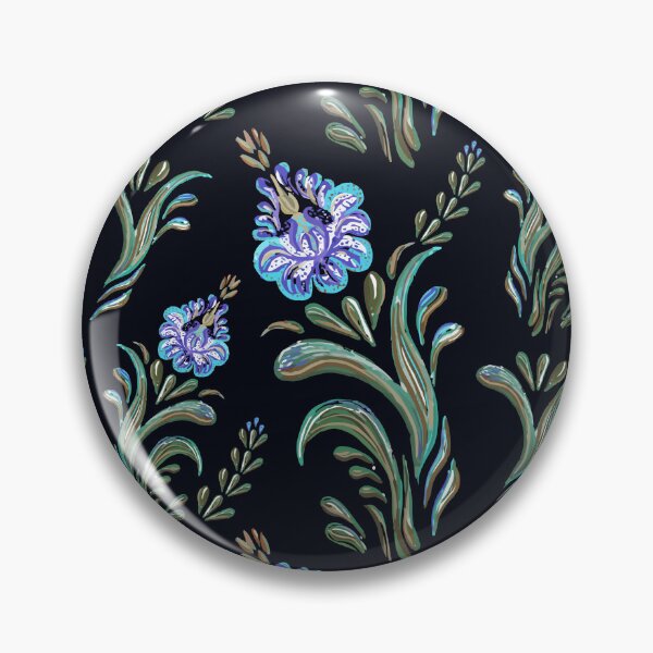 Item preview, Blue and Green Floral Print on Black Background designed and sold by PinHookPrincess.