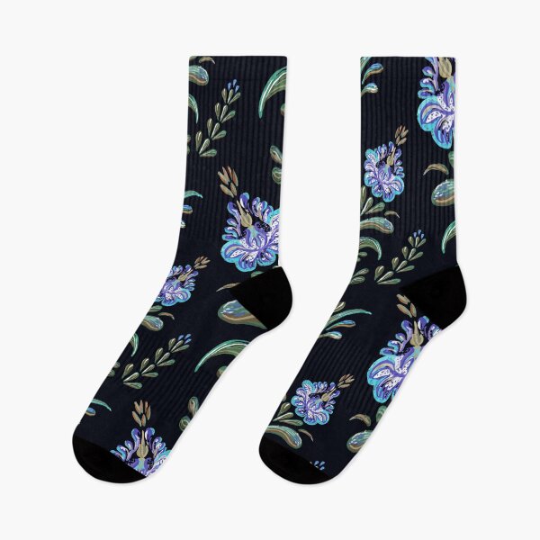 Item preview, Blue and Green Floral Print on Black Background designed and sold by PinHookPrincess.