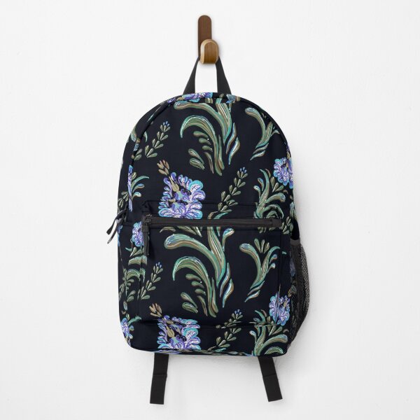 Item preview, Blue and Green Floral Print on Black Background designed and sold by PinHookPrincess.